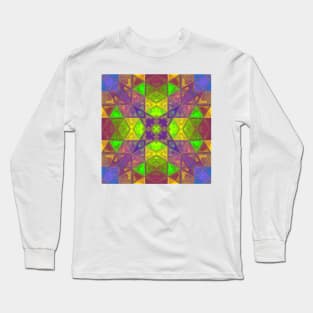 Mosaic Kaleidoscope Square Green Purple and Blue Long Sleeve T-Shirt